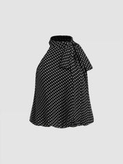 Chiffon Halter Neckline Polka Dot Knotted Oversized Blouse