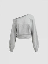 Cotton-blend Asymmetrical Neck Ruched Cinched Waist Sweatshirt