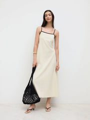 Linen-blend Square Neck Knotted Beaded Cami Maxi Dress