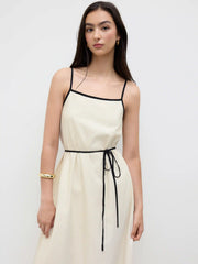 Linen-blend Square Neck Knotted Beaded Cami Maxi Dress
