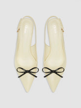 TWO-TONE BOW POINTED-TOE SLINGBACK FAUX LEATHER KITTEN HEELS