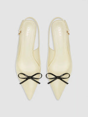 TWO-TONE BOW POINTED-TOE SLINGBACK FAUX LEATHER KITTEN HEELS