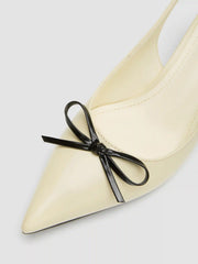 TWO-TONE BOW POINTED-TOE SLINGBACK FAUX LEATHER KITTEN HEELS