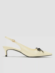 TWO-TONE BOW POINTED-TOE SLINGBACK FAUX LEATHER KITTEN HEELS