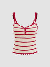 Scallop Trim Crochet Striped Knit Cami Tank Top