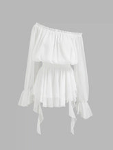 Off-shoulder Lantern Sleeve Asymmetrical Ruffle Hem Mini Dress