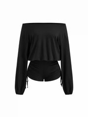 Cotton-blend Asymmetrical Neck Drawstring Romper