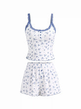 Cotton-blend U-neckline Polka Dot Lace Trim Cami Top & Mid Rise Shorts Loungewear Set