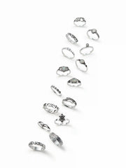 15PCS GEMSTONE & RHINESTONE & FLOWER & TWISTED RING SET