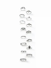 15PCS GEMSTONE & RHINESTONE & FLOWER & TWISTED RING SET