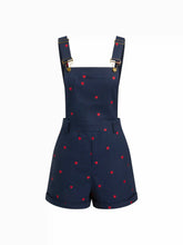 Cotton-blend Square Neck Heart Embroidery Buckle Micro Romper