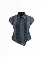 Cotton-blend Asymmetrical Button Two Tone Patched Shirt Curve & Plus