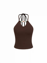 Halter Neckline Beaded Cami Top & Low Rise Drawstring Mini Skort Set