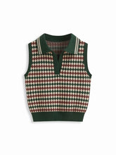 Knit Jacquard V-neck Polo Geometric Crop Vest