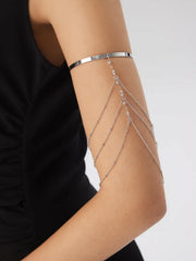 RHINESTONE DECOR MULTI-LAYERED CHAIN OPEN ARM CUFF