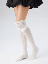JACQUARD & LACE TRIM OVER THE KNEE SOCKS
