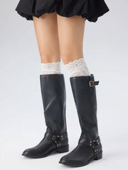 JACQUARD & LACE TRIM OVER THE KNEE SOCKS