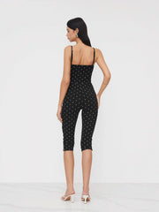 Cotton-blend Polka Dot Capri Jumpsuit