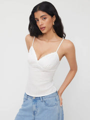 Cotton V-neck Lace Trim Cami Top