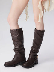 BUCKLE CHUNKY HEELED KNEE HIGH BOOTS
