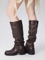 BUCKLE CHUNKY HEELED KNEE HIGH BOOTS