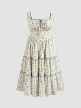 Cotton Ditsy Floral Contrasting Binding knotted Shirred Tiered Maxi Dress Curve & Plus