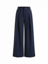 Mid Rise Stripe Pleated Wide Leg Trousers