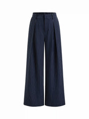 Mid Rise Stripe Pleated Wide Leg Trousers
