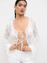 Knit Crochet V-neck See-through Knotted Cover Up Dress
