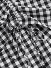 Multi-way Cotton-blend Mid Rise Gingham Drawstring Ruffle Hem Maxi Skirt