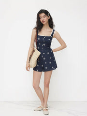 Square Neck Floral Lace Trim Romper