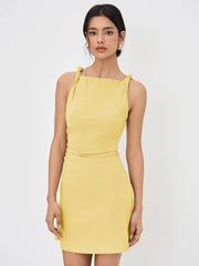 Boat Neck Twist Ruched Mini Dress