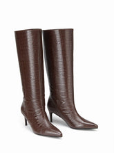 POINTED-TOE CROCODILE PATTERN KNEE HIGH BOOTS