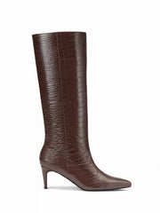POINTED-TOE CROCODILE PATTERN KNEE HIGH BOOTS