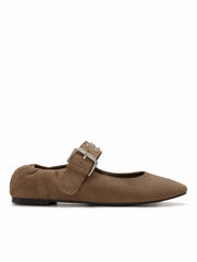 ADJUSTABLE STRAP FAUX SUEDE FLATS