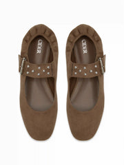 ADJUSTABLE STRAP FAUX SUEDE FLATS
