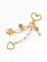 HEART & FAUX PEARL KEYCHAIN