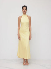 Satin Halter Neckline Backless Maxi Dress