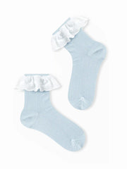 2 PAIRS BOWKNOT & LACE TRIM ANKLE SOCKS SET