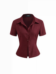 Polo Collar Texture Button Up Shirt