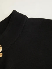 Mandarin Collar Short Sleeve Metal Detail Cut Out Ruched Mini Dress