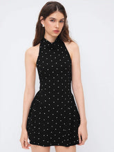 Halter Neckline Polka Dot Backless Ruffle Mini Dress