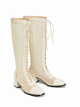 LACE-UP MESH CHUNKY HEELED KNEE HIGH BOOTS