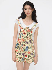 Cotton-blend Square Neck Floral Romper