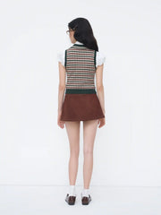 Knit Jacquard V-neck Polo Geometric Crop Vest