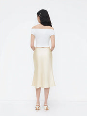 Petite Satin Ruffle Bias Cut Midi Skirt