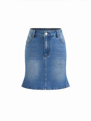 Stretch Cider Denim Low Rise Mermaid Pleated Mini Skirt