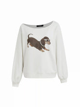 Terry Asymmetrical Neck Dog Graphic Sweatshirt