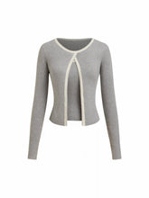Knit Round Neckline Contrasting Binding Cardigan & Cami Top