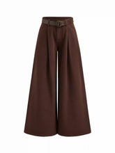 Denim Low Rise Pleated Wide Leg Jeans With Belt